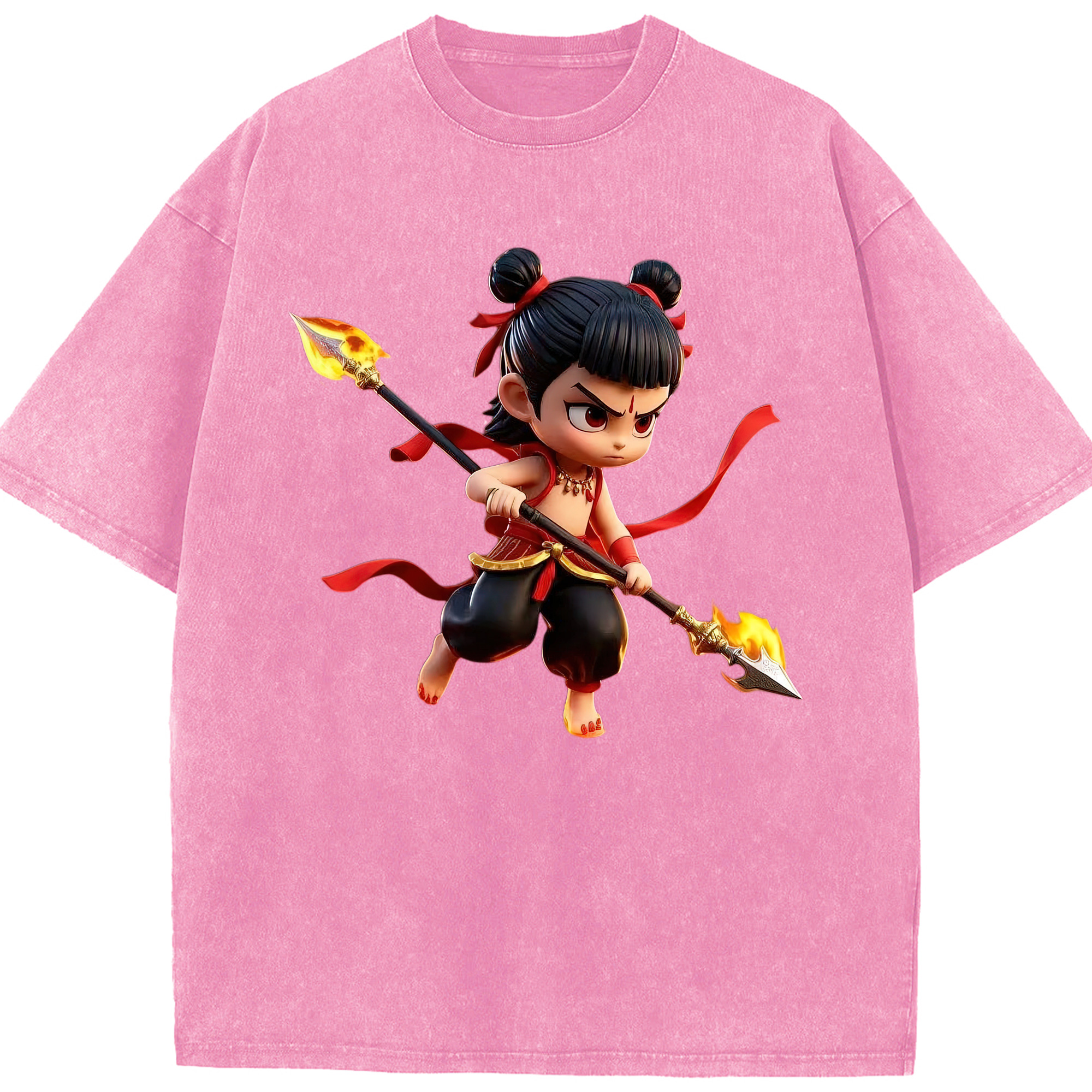 （画像用） Ne Zha 2 ナタ 魔童の大暴れ 綿100% ヴィンテージ風 半袖Tシャツ（フロントプリント）